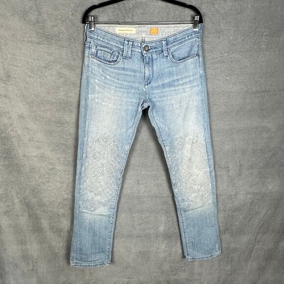 Pilcro Anthropologie Jeans Womens 27 Blue Hyphen Straight Embroidered Stretch - Picture 1 of 13